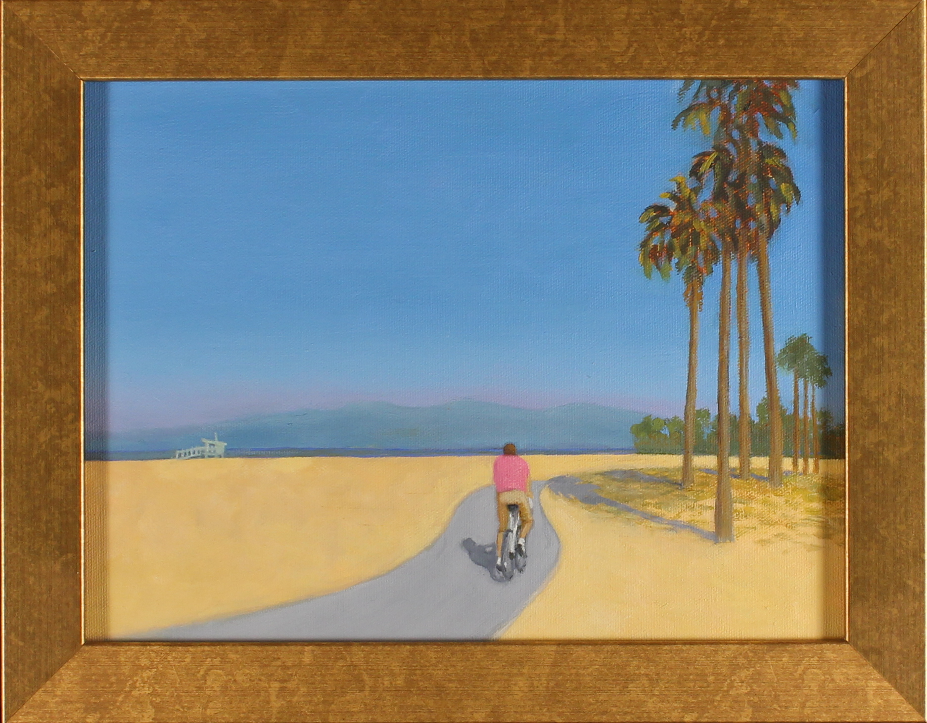 Biker at the beach trail, 12x9 inches, oil on board