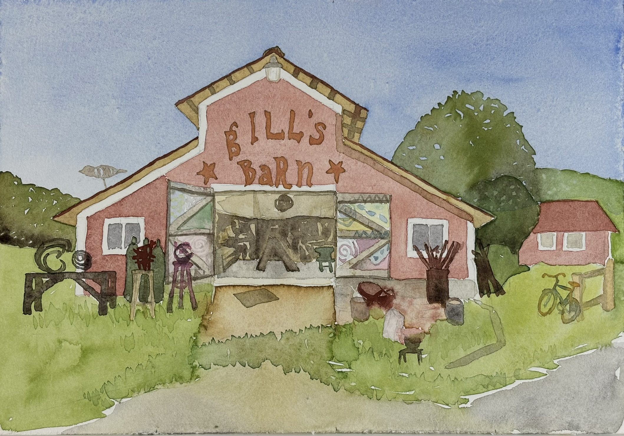 Bill's barn sketch, 10x7, watercolor on paper