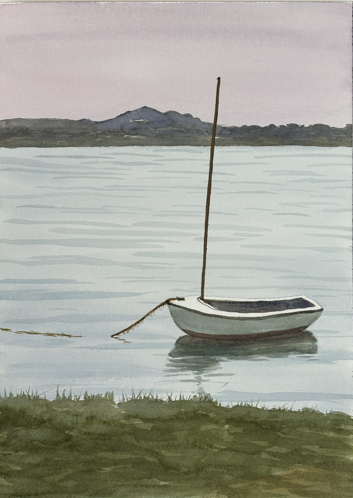 Boat in lake, 14x10 inches, watercolor on paper