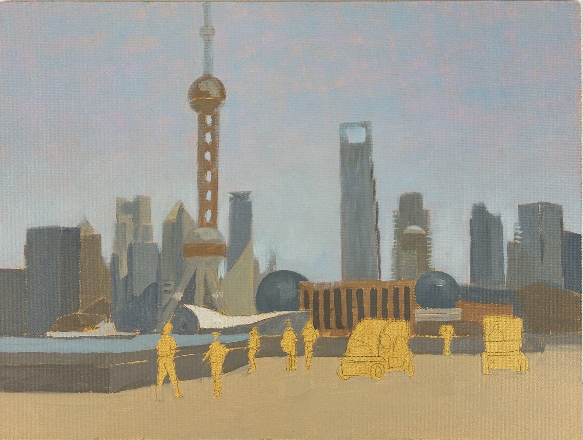 City landscape unfinished, 12x9 inches, oil on board