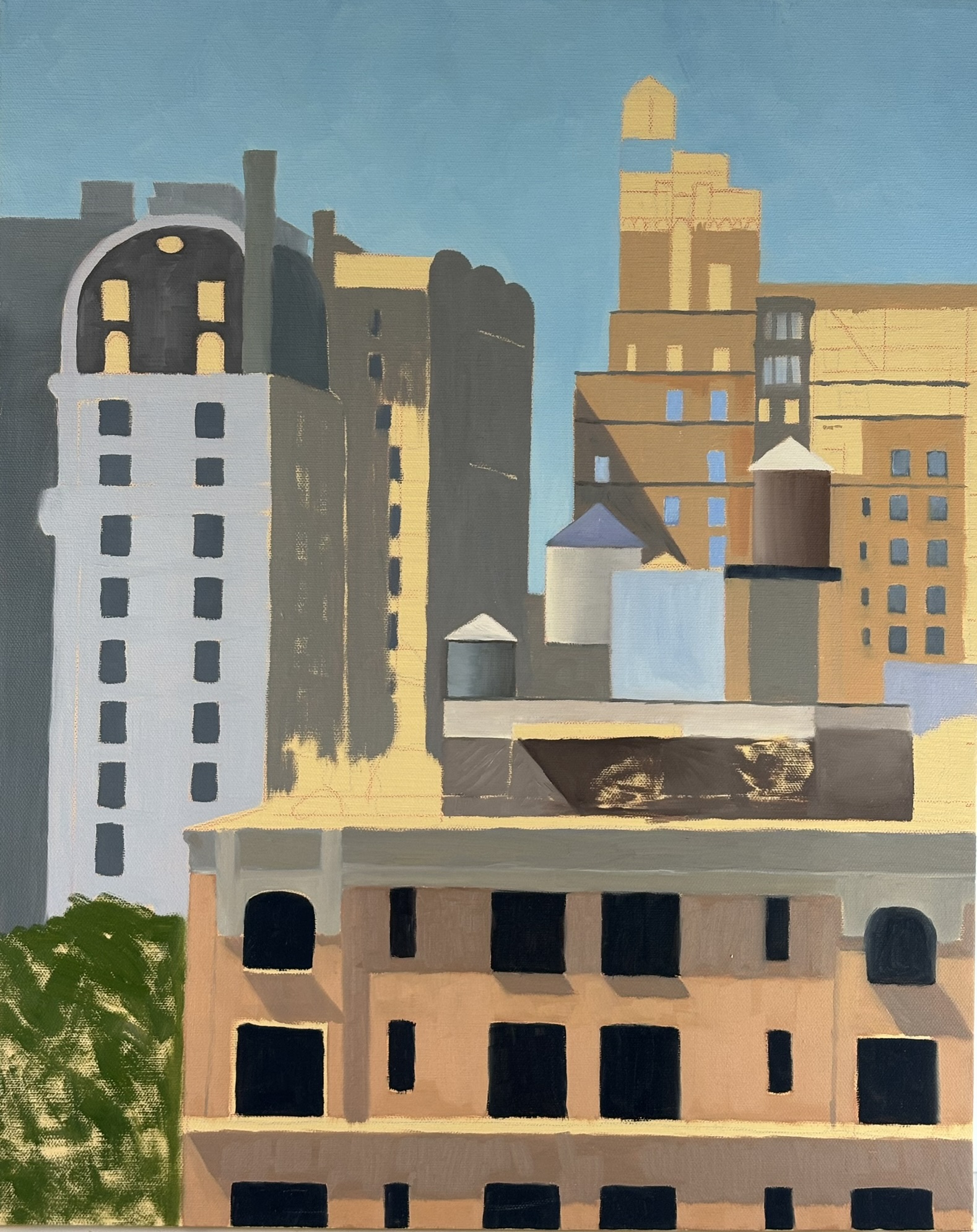 City landscape vertical, 20x16 inches, oil on board