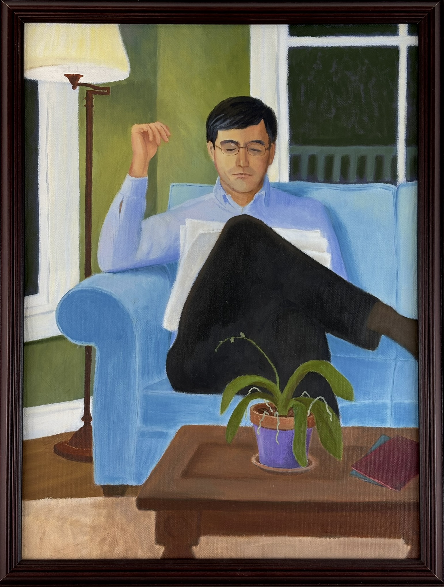 Eugene reading, 16x12 inches, oil on canvas