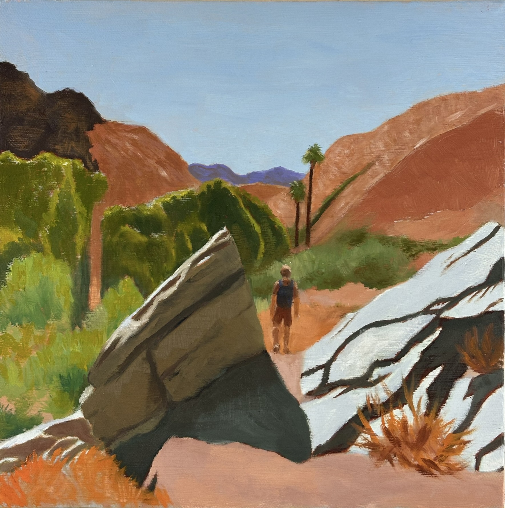 Hicker among rocks, 10x10 inches, oil on canvas