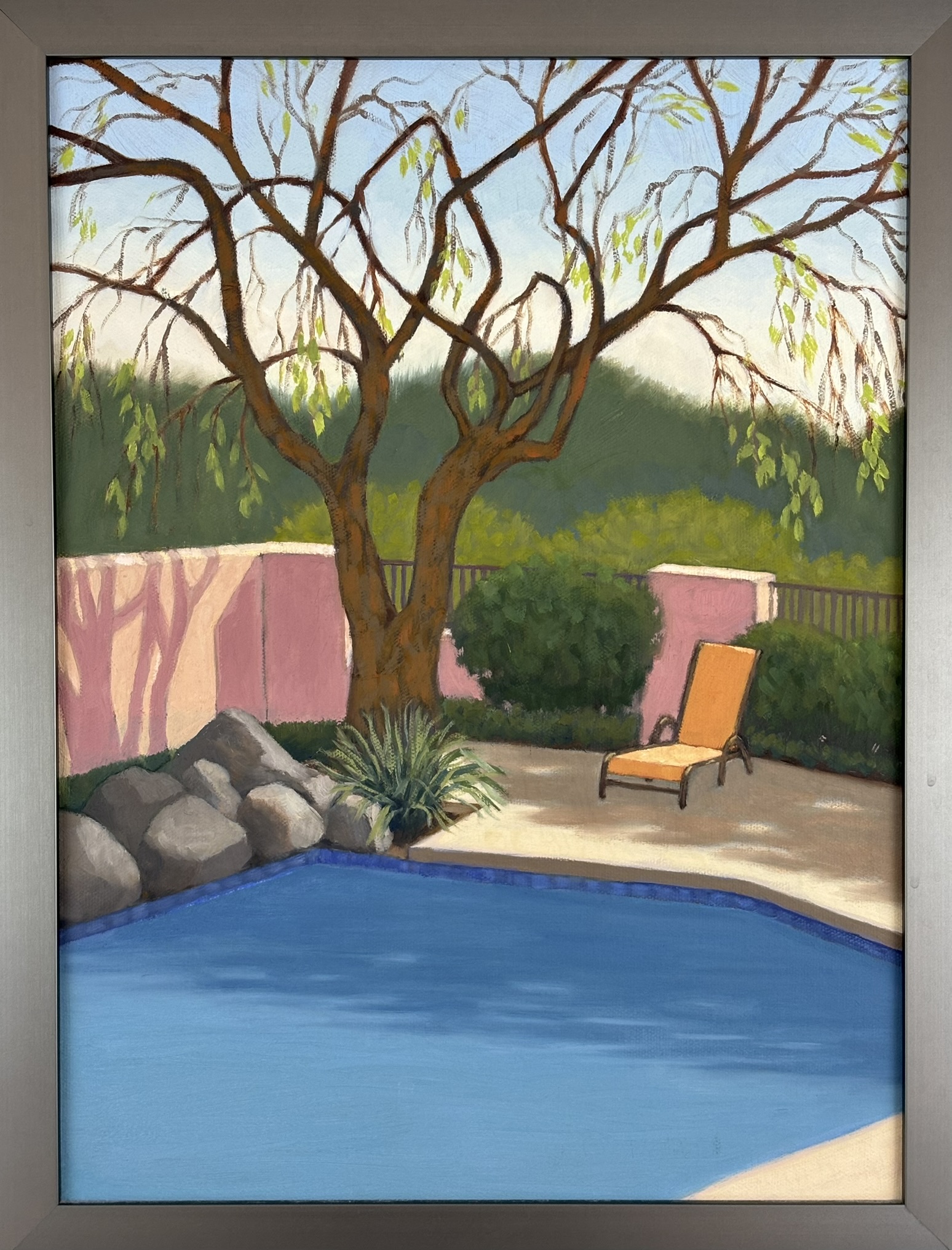 Swimming pool lounge chair, 16x12 oil on canvas